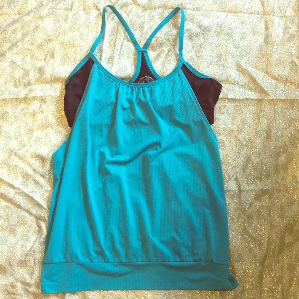 Blue Workout top with built in bra